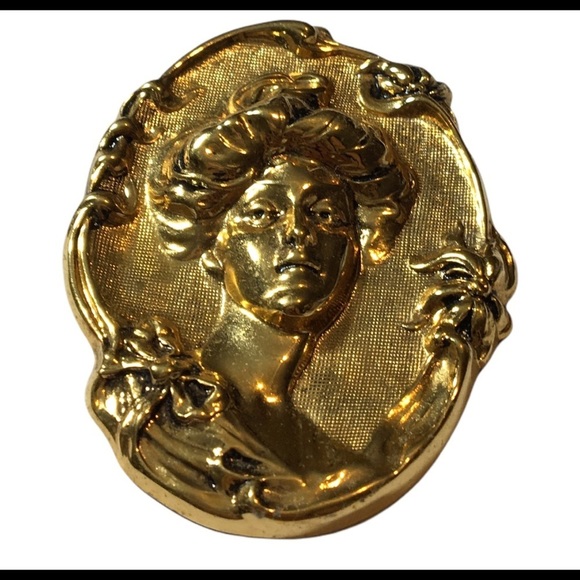 VINTAGE gold tone  Victorian brooch pin with lady face - Picture 7 of 9